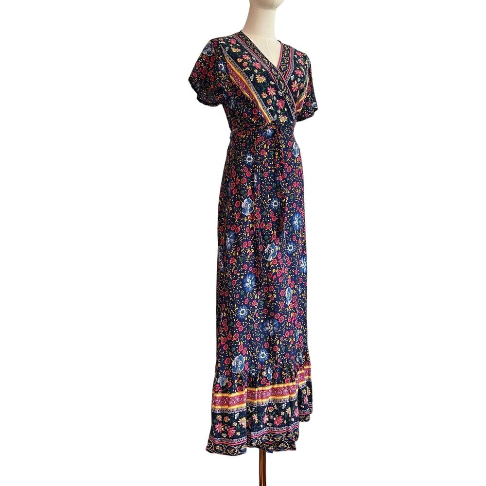 Zesica XL Blue Floral Boho Wrap Maxi Dress Cottage Casual Whimsigoth Retro - Picture 8 of 17
